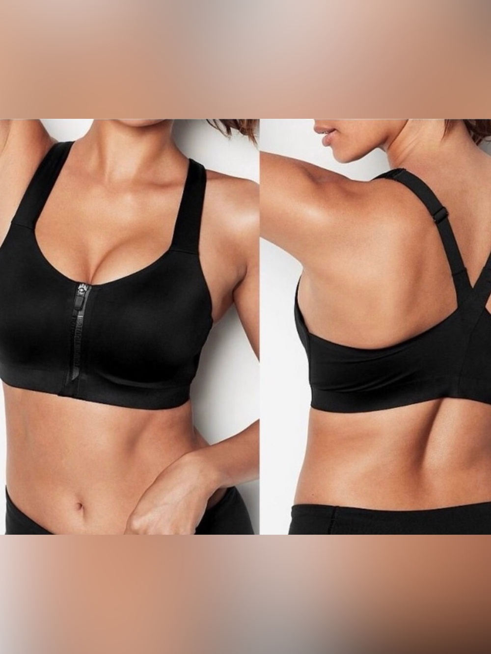 Victoria's Secret Black Front-Zip Support Sports Bra with Crisscross Straps
